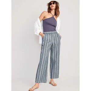 Old Navy Linen Blend Wide Leg Pull On Pants Trousers Blue Striped Size 3X NWT